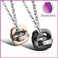 latest black and gold stainless steel couple pendant with i love you letter